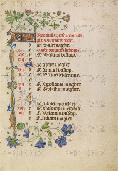 February Calendar Page; Book of Hours, after 1460. Creator: Unknown.