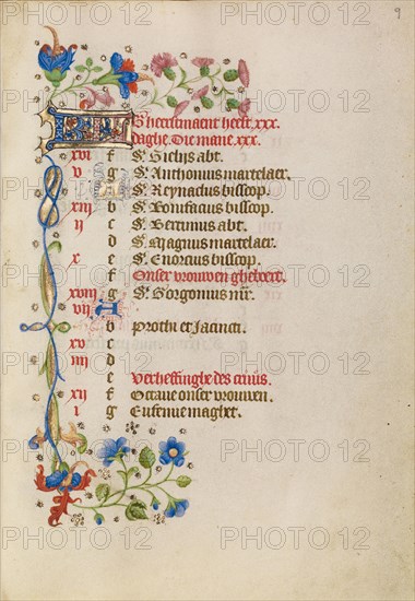 September Calendar Page; Book of Hours, after 1460. Creator: Unknown.