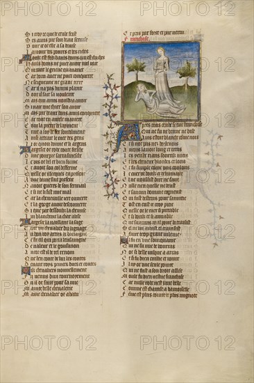 Female Personifications of Poverty and Franchise; Roman de la Rose, about 1405. Creator: Unknown.