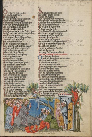 The Entry into Jerusalem; Weltchronik, about 1400-1410. Creator: Unknown.