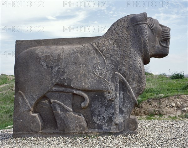 Colossal basalt lion, Neo-Hittite, Ain Dara Temple, Syria, 10th to 8th century BC.  Creator: Unknown.