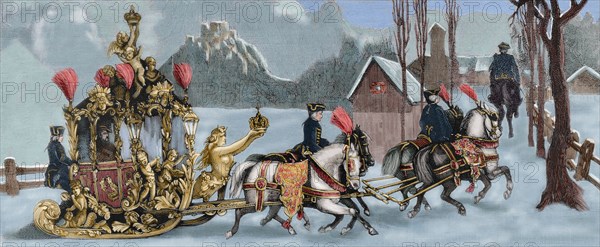 King Ludwig II of Bavaria travelling in a sleigh, 1886.  Creator: Unknown.