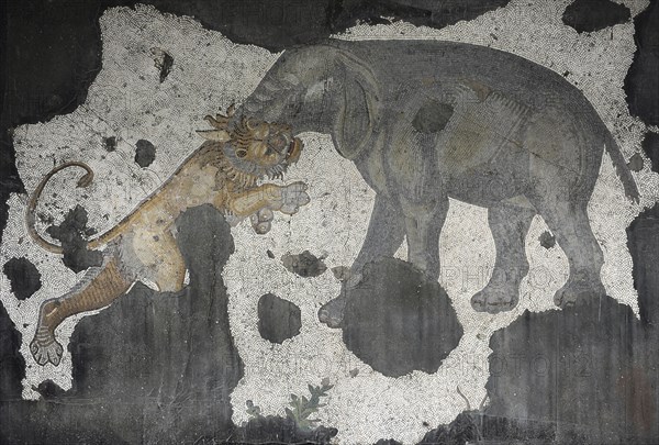 Elephant and lion, mosaic pavement in the Great Palace of Constantinople, 4th-6th century. Creator: Unknown.