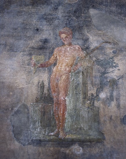 Young man playing the flute, House of the Vettii, Pompeii, Italy, 1st century. Creator: Unknown.