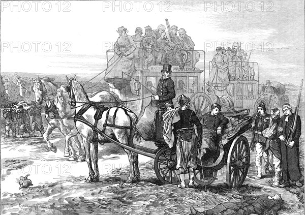 Private and public carriages used for the ambulance service outside Paris, 1871. Creator: William James Palmer.