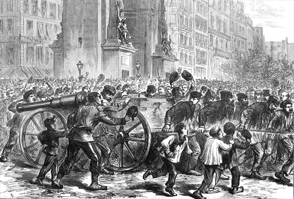 Mob of Paris carrying off the guns of National Guards, 1871. Creator: Unknown.