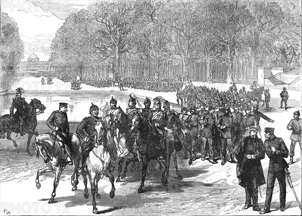 The Germans in Paris: Prussian soldiers visiting the Gardens of the Tuileries, 1871. Creator: Unknown.