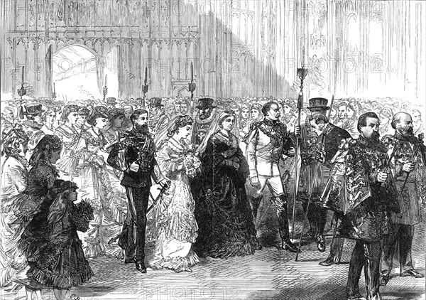 Marriage of Princess Louise: the Bride's Procession in St. George's Chapel, Windsor, 1871. Creator: Unknown.