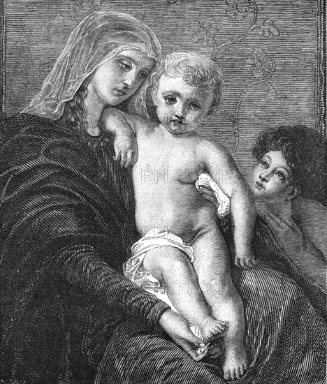 The Virgin and Child and St. John, by Professor C. Verlat, in the International Exhibition, 1871. Creator: R. Taylor.