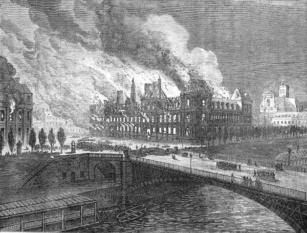 The Fighting in Paris: burning of the Hotel de Ville, 1871. Creator: Unknown.