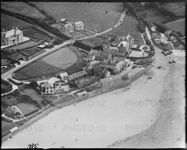 St Columb Porth Beach and the beach fronting properties, St Columb Porth, Newquay, Cornwall, c1930s Creator: Arthur William Hobart.