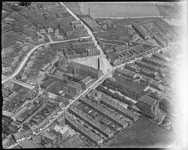 Albert Woollen Mills and the area around Albert Square, Yeadon, West Yorkshire, c1930s. Creator: Arthur William Hobart.