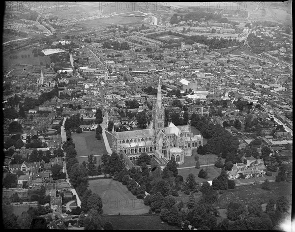 St Mary's Cathedral and  environs, Salisbury, Wiltshire, c1930s. Creator: Arthur William Hobart.