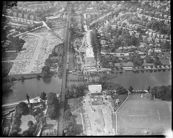 Twickenham Bridge under construction, Twickenham, Richmond Upon Thames, c1930s. Creator: Arthur William Hobart.