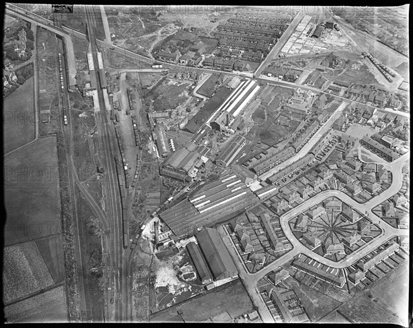 Nelson Drive, the Royles Ltd Engineering Works and Kinder and Co Wallpaper Works, Irlam, c1930s. Creator: Arthur William Hobart.