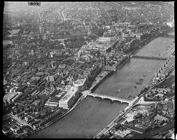 Lambeth Bridge, Millbank and the Houses of Parliament, Westminster, London, c1930s. Creator: Arthur William Hobart.