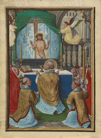 The Mass of Saint Gregory; Munich-Montserrat Hours, about 1535-1540. Creator: Simon Bening.