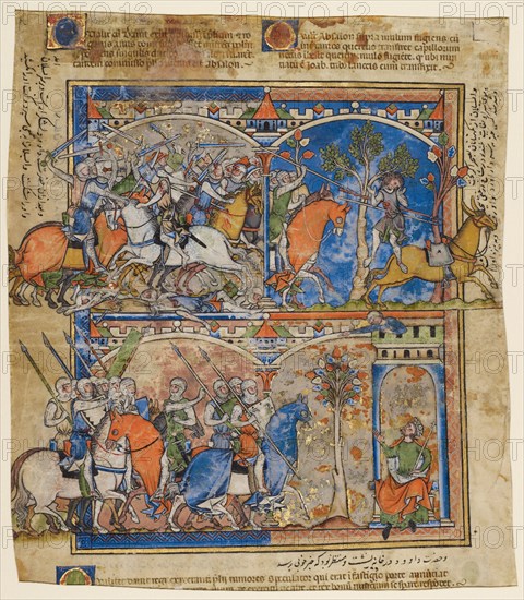 Scenes from the Life of Absalom; Morgan Picture Bible, about 1250. Creator: Unknown.