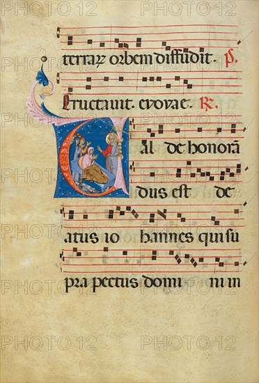 Initial V: The Raising of Drusiana; Antiphonal, late 13th century. Creator: Unknown.