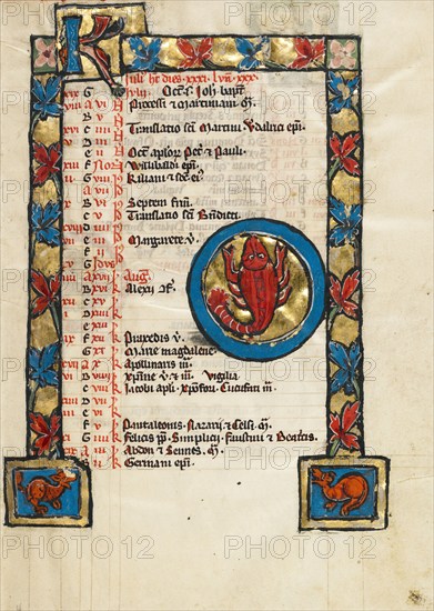 Zodiacal Sign of Cancer; June; Psalter, third quarter of 13th century. Creator: Unknown.