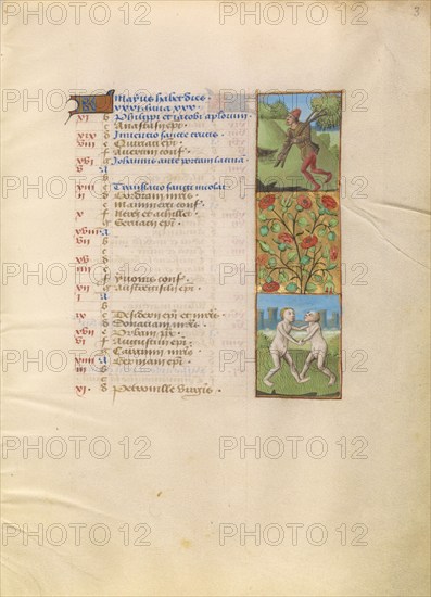 May Calendar Page; Courting; Gemini; Katherine Hours, about 1480-1485. Creator: Unknown.