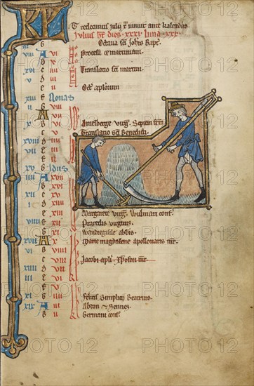 July Calendar Page; Mowing; Psalter, mid-1200s. Creator: Unknown.