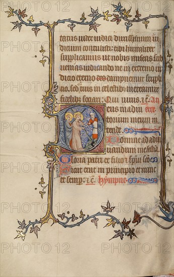 Initial D: The Way to Calvary; Bute Psalter, text and illumination about 1330. Creator: Atelier of the Passion Master.