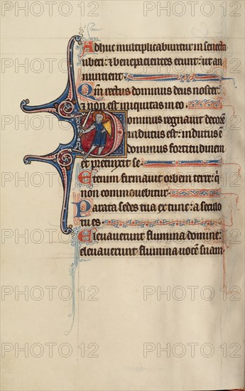 Initial D: Christ as a Knight; Bute Psalter, text and illumination about 1285. Creator: Bute Master.