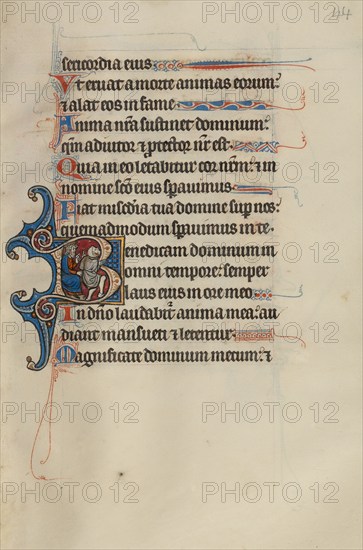 Initial B: David Playing the Fool before Achish King of Gath; Bute Psalter, about 1285. Creator: Bute Master.