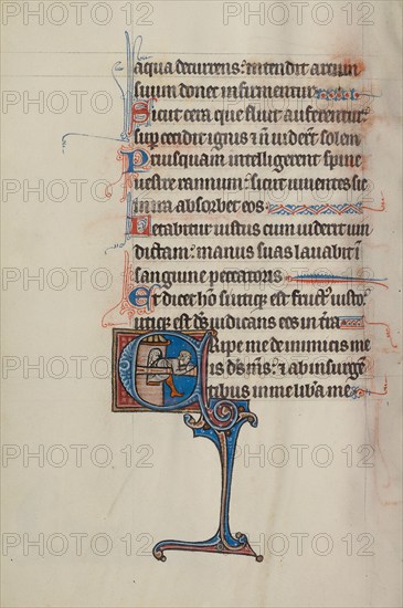 Initial E: Michol Helping David Climb out a Window; Bute Psalter, text and illumination about 1285. Creator: Bute Master.