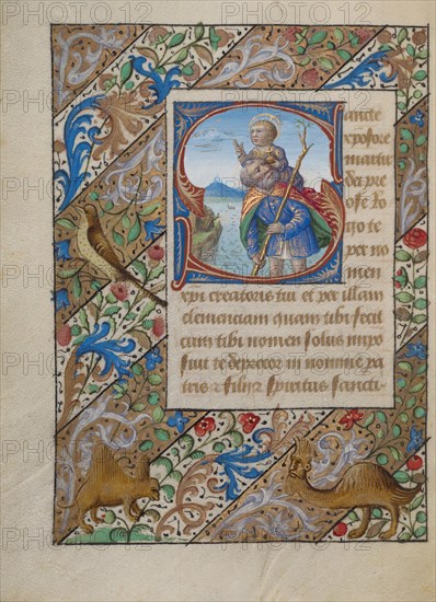 Initial S: Saint Christopher; Book of Hours, about 1480-1490. Creator: Georges Trubert.