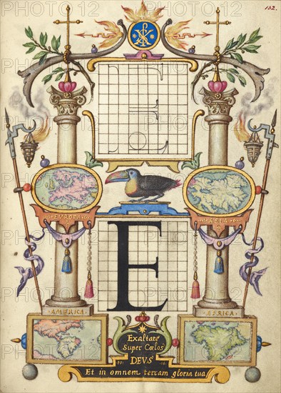 Guide for Constructing the Letter E; Mira calligraphiae monumenta, about 1591-1596. Creator: Joris Hoefnagel.