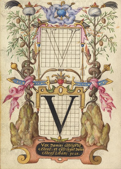 Guide for Constructing the Letter V; Mira calligraphiae monumenta, about 1591-1596. Creator: Joris Hoefnagel.