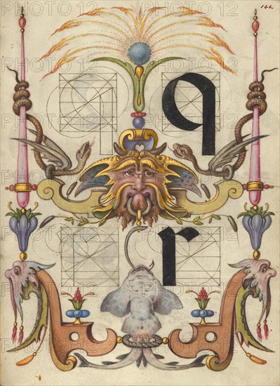 Guide for Constructing the Letters q and r; Mira calligraphiae monumenta, about 1591-1596. Creator: Joris Hoefnagel.