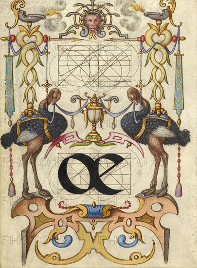 Guide for Constructing the Ligature oe; Mira calligraphiae monumenta, about 1591-1596. Creator: Joris Hoefnagel.