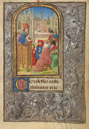 Saint Gatian Preaching; Prayer Book of Charles the Bold, 1469. Creator: Lieven van Lathem.