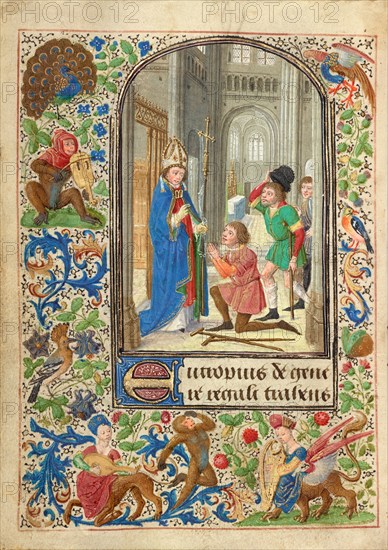 Saint Eutrope Healing a Person; Prayer Book of Charles the Bold, 1469. Creator: Lieven van Lathem.