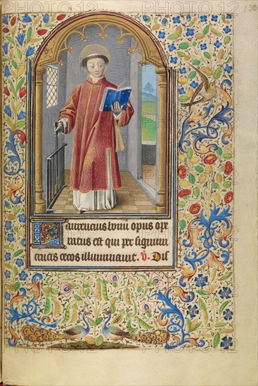 Saint Lawrence with a Book and a Gridiron; Book of Hours, about 1466-1470. Creator: Master of Jacques of Luxembourg.