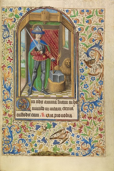 Saint Adrian Armed with a Sword and an Anvil; Book of Hours, about 1466-1470. Creator: Master of Jacques of Luxembourg.