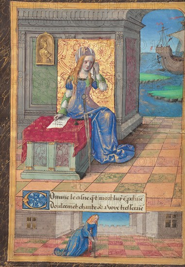 Dido Mourns with Aeneas's Sword Before Her; Ovid, Excerpts from Heroides, about 1493. Creator: Master of the Chronique Scandaleuse.