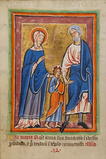 Christ Led to Jerusalem by Mary and Joseph, about 1190-1200; text added about 1480-1490. Creator: Unknown.