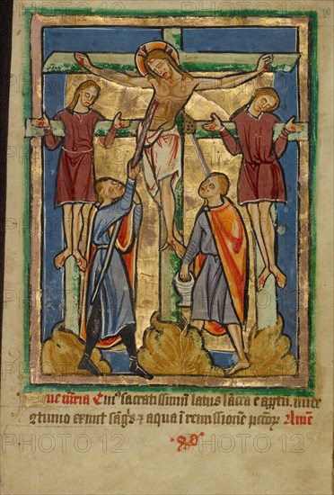 Crucifixion and the Piercing of the Side, about 1190-1200; text added about 1480-1490. Creator: Unknown.