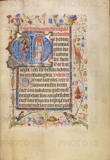 Initial M: An Angel Presenting a Soul to Christ as Judge; Book of Hours, after 1460. Creator: Unknown.