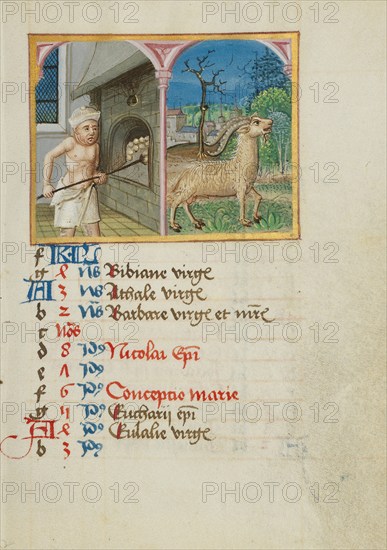 December Calendar Page: Baking Bread: Capricorn; Book of Hours, early 16th century. Creator: Unknown.