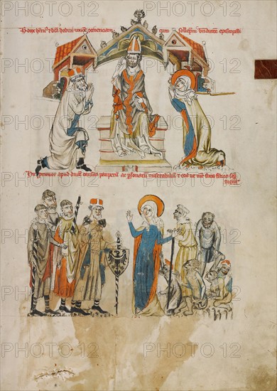 The Pledge of Chastity: Saint Hedwig Assisting the Poor and Sick; Vita beatae Hedwigis, 1353. Creator: Unknown.