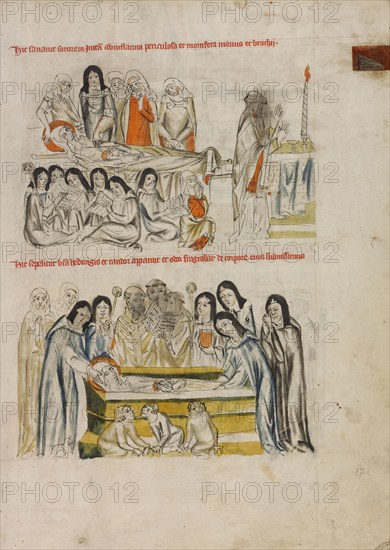 Nuns Praying over the Body of Saint Hedwig: The Burial of Saint Hedwig; Vita beatae Hedwigis, 1353. Creator: Unknown.