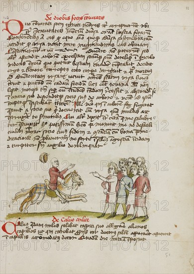 A Horseman Leaving his House before a Crowd of People; Fables, third quarter of 15th century. Creator: Unknown.