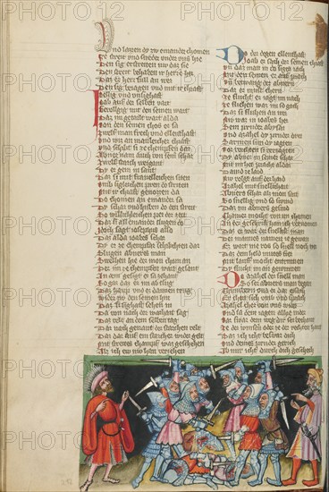 The Battle between Abner's and Joab's Men; Weltchronik, about 1400-1410. Creator: Unknown.