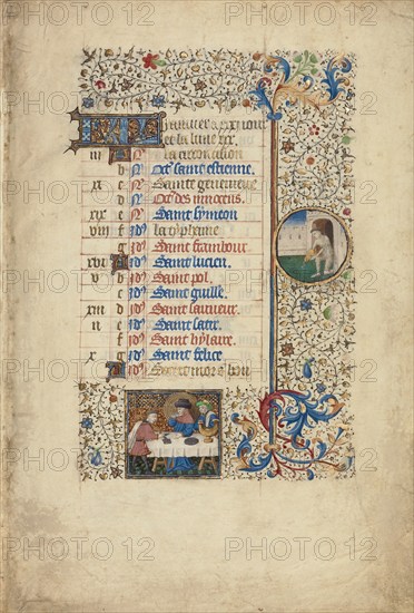 January Calendar Page: Feasting: Aquarius; Book of Hours, about 1440-1450. Creator: Workshop of the Bedford Master.