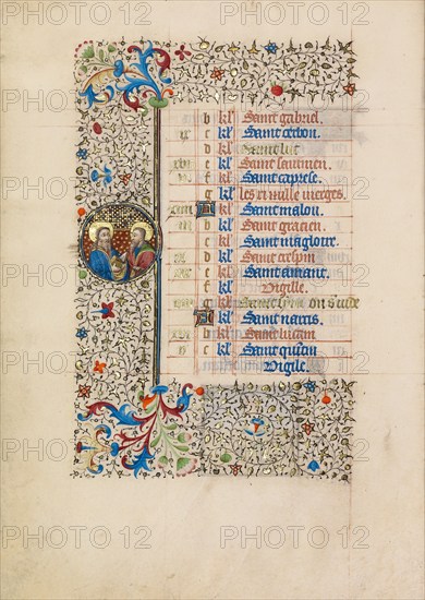 October Calendar Page: Saints Simon and Jude; Book of Hours, about 1440-1450. Creator: Workshop of the Bedford Master.